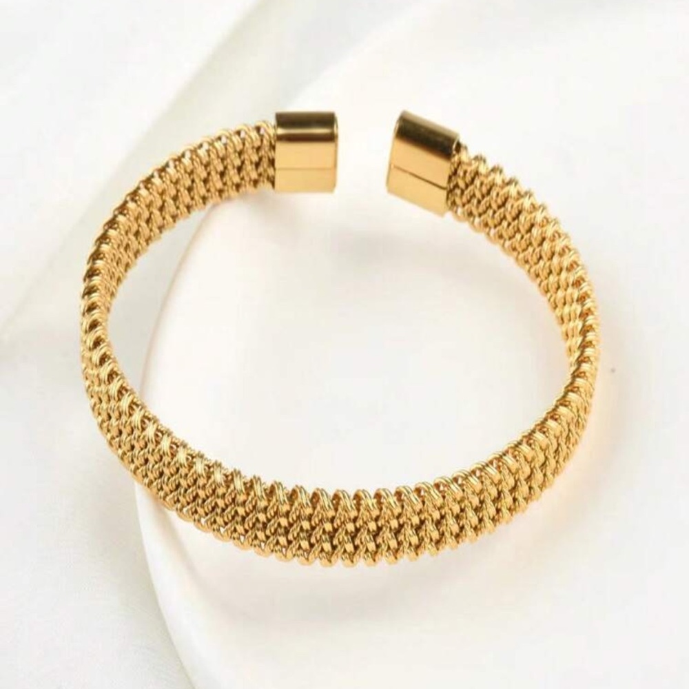 1pc Stainless Steel Gold Tone Spiderweb Design Open Cuff Bracelet For Couple